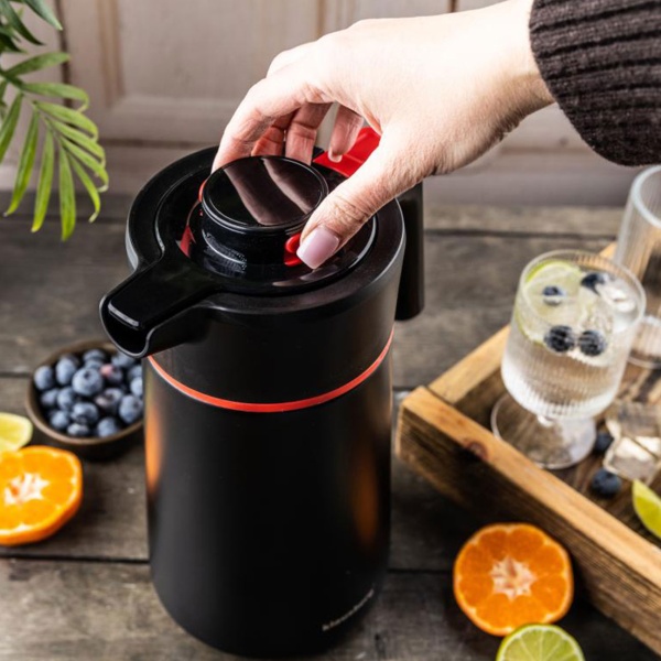 Konferenzthermoskanne 2,5L Edelstahl Schwarz-Rot - BPA-freie Isolierkanne mit Einhand-Automatik & grosser Öffnung für heisse & kalte Getränke