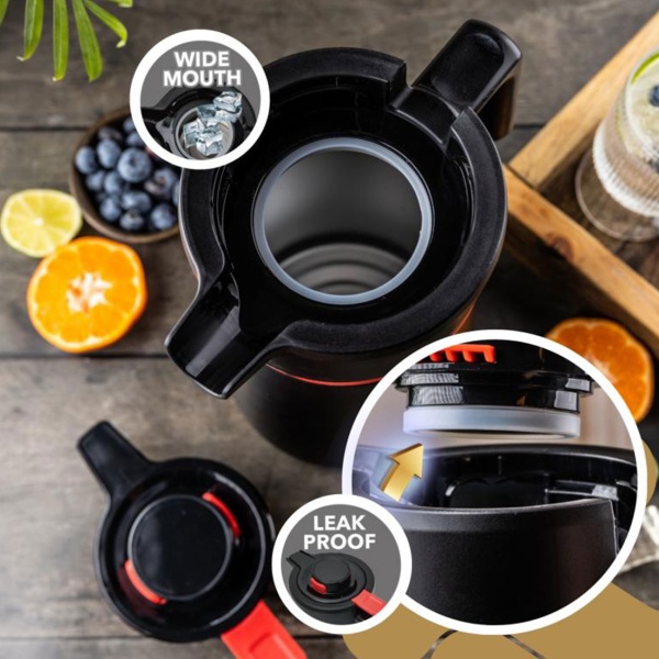Konferenzthermoskanne 2,5L Edelstahl Schwarz-Rot - BPA-freie Isolierkanne mit Einhand-Automatik & grosser Öffnung für heisse & kalte Getränke