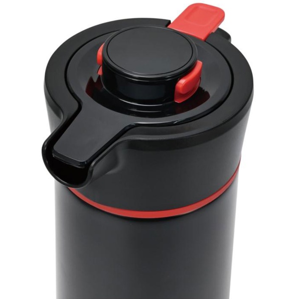 Konferenzthermoskanne 2,5L Edelstahl Schwarz-Rot - BPA-freie Isolierkanne mit Einhand-Automatik & grosser Öffnung für heisse & kalte Getränke