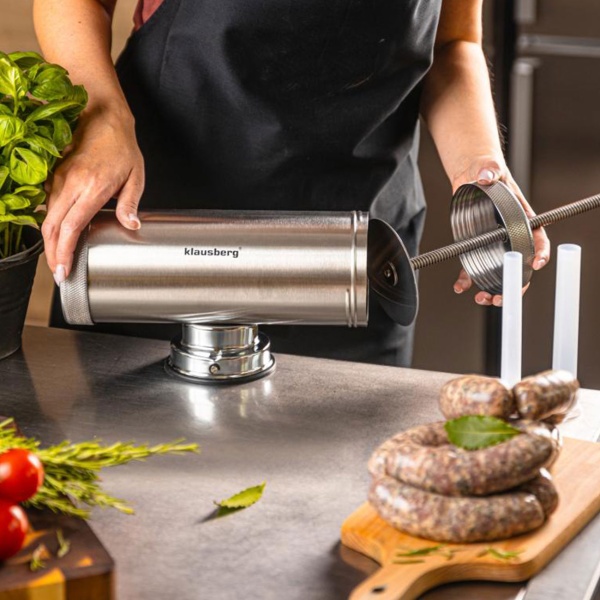 Manueller Wurstbereiter 2,5kg Edelstahl mit 3 Füllröhren Ø15, 19, 22 mm - Wurstfüllmaschine mit Handkurbel, Saugnapf & Klemmhalterung
