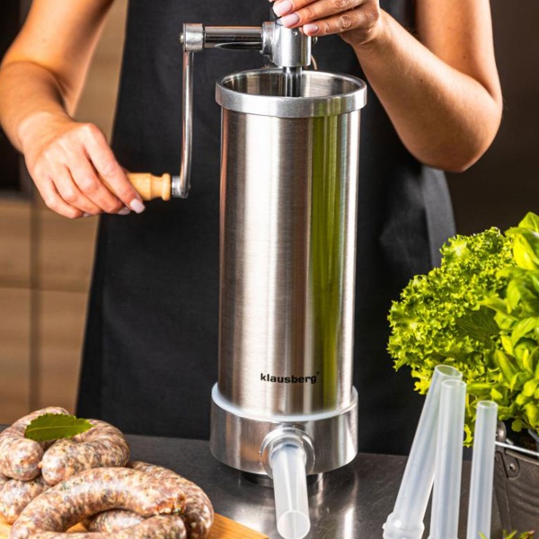 Manueller Wurstbereiter 3kg Edelstahl mit 4 Füllröhren Ø15, 19, 22, 25 mm - Wurstfüllmaschine mit Handkurbel, Saugnapf & Klemmhalterung