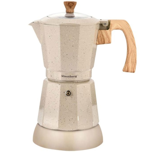 Elektrische Espresso-Kaffeemaschine & Espressokocher im Mokka Stil beige: 500 W, 300 ml für 6 Tassen, edler Kaffeebereiter für Zuhause