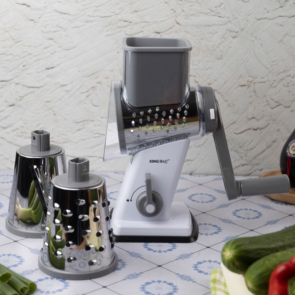 3-in-1 Trommelreibe mit 3 austauschbaren Edelstahltrommeln: für Obst, Gemüse, Käse, Schokolade & Nüssen – Praktischer Schneider für Rohkost