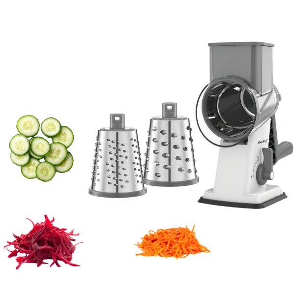 3-in-1 Trommelreibe mit 3 austauschbaren Edelstahltrommeln: für Obst, Gemüse, Käse, Schokolade & Nüssen – Praktischer Schneider für Rohkost