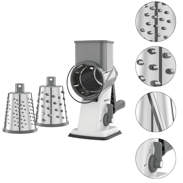 3-in-1 Trommelreibe mit 3 austauschbaren Edelstahltrommeln: für Obst, Gemüse, Käse, Schokolade & Nüssen – Praktischer Schneider für Rohkost