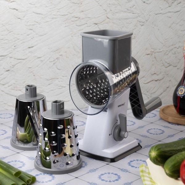 3-in-1 Trommelreibe mit 3 austauschbaren Edelstahltrommeln: für Obst, Gemüse, Käse, Schokolade & Nüssen – Praktischer Schneider für Rohkost