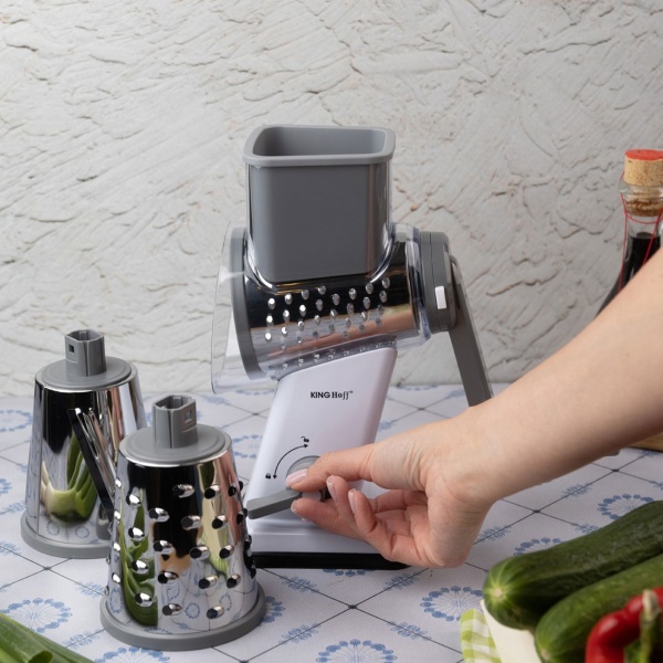 3-in-1 Trommelreibe mit 3 austauschbaren Edelstahltrommeln: für Obst, Gemüse, Käse, Schokolade & Nüssen – Praktischer Schneider für Rohkost