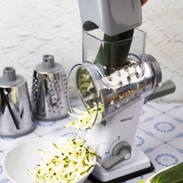3-in-1 Trommelreibe mit 3 austauschbaren Edelstahltrommeln: für Obst, Gemüse, Käse, Schokolade & Nüssen – Praktischer Schneider für Rohkost