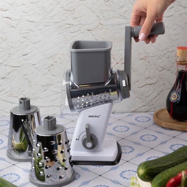 3-in-1 Trommelreibe mit 3 austauschbaren Edelstahltrommeln: für Obst, Gemüse, Käse, Schokolade & Nüssen – Praktischer Schneider für Rohkost