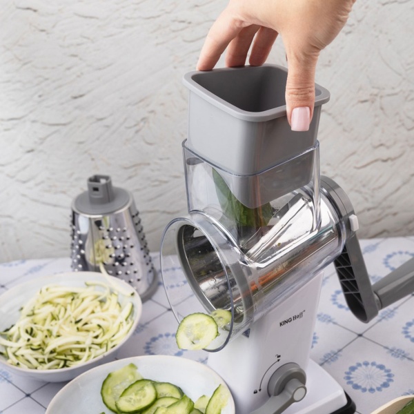 3-in-1 Trommelreibe mit 3 austauschbaren Edelstahltrommeln: für Obst, Gemüse, Käse, Schokolade & Nüssen – Praktischer Schneider für Rohkost
