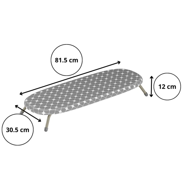 Kompaktes Mini Bügelbrett Grau, 81,5x30,5 cm: Bezug aus 100% Baumwolle, faltbar, stabil & ideal für kleine Wohnungen, Wohnheime & Reisen