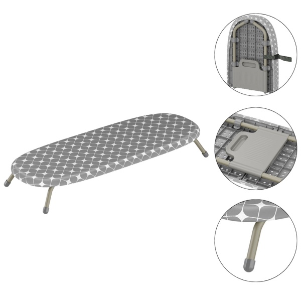 Kompaktes Mini Bügelbrett Grau, 81,5x30,5 cm: Bezug aus 100% Baumwolle, faltbar, stabil & ideal für kleine Wohnungen, Wohnheime & Reisen