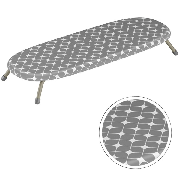 Kompaktes Mini Bügelbrett Grau, 81,5x30,5 cm: Bezug aus 100% Baumwolle, faltbar, stabil & ideal für kleine Wohnungen, Wohnheime & Reisen