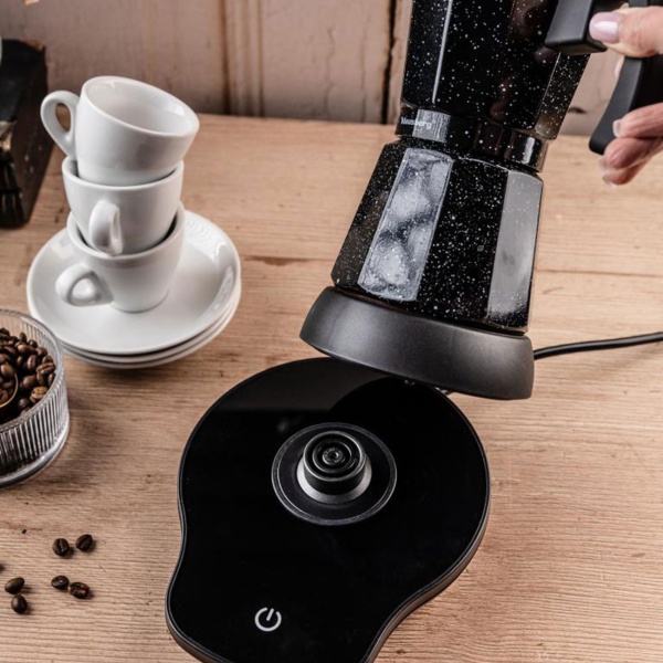 Elektrische Espresso-Kaffeemaschine & Espressokocher im Mokka Stil schwarz: 500 W, 300 ml für 6 Tassen, edler Kaffeebereiter für Zuhause