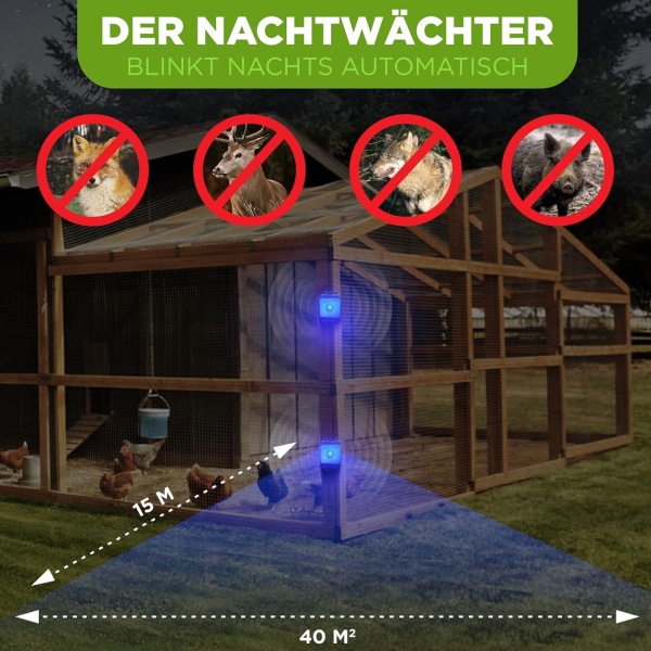 2er-Set Effektiver Ultraschall Wildtiervertreiber: Marderabwehr & Nagervertreiber mit LED Blinklicht für Garten, Balkon, Feld, Fahrzeug & Haus