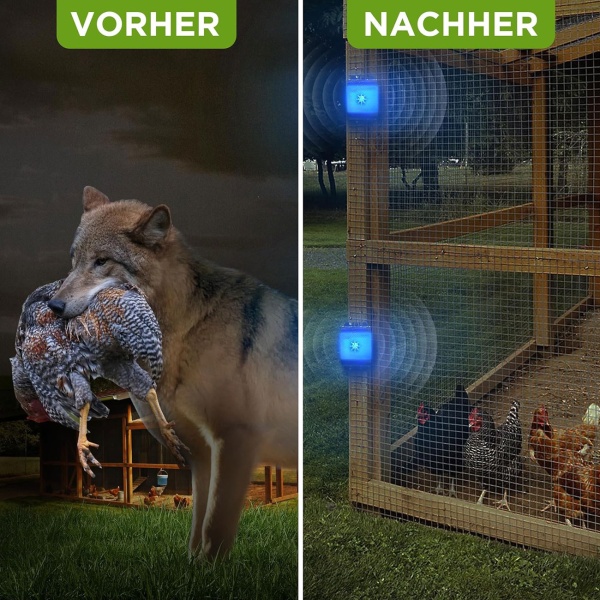 2er-Set Effektiver Ultraschall Wildtiervertreiber: Marderabwehr & Nagervertreiber mit LED Blinklicht für Garten, Balkon, Feld, Fahrzeug & Haus