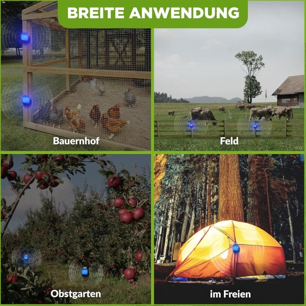 2er-Set Effektiver Ultraschall Wildtiervertreiber: Marderabwehr & Nagervertreiber mit LED Blinklicht für Garten, Balkon, Feld, Fahrzeug & Haus