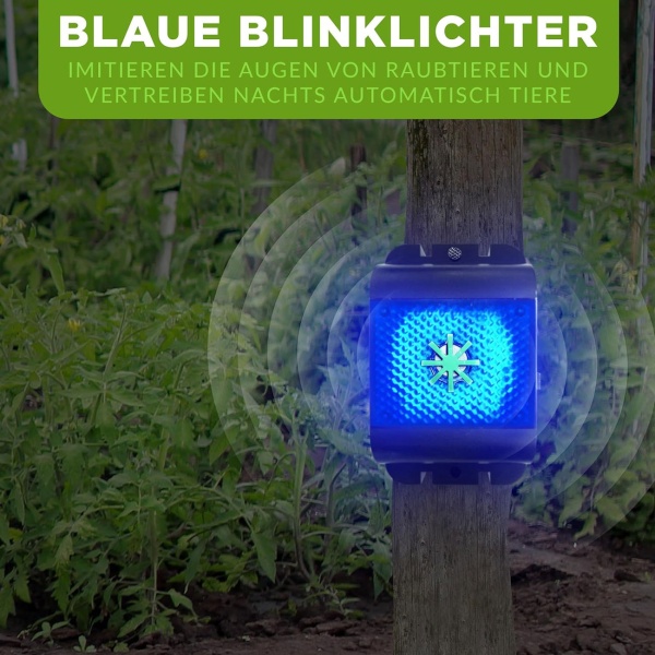 2er-Set Effektiver Ultraschall Wildtiervertreiber: Marderabwehr & Nagervertreiber mit LED Blinklicht für Garten, Balkon, Feld, Fahrzeug & Haus