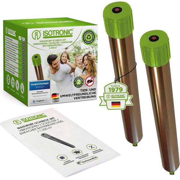 2er-Set Wühltiervertreiber Effektiv & Tierfreundlich - Starker Vibrationsmotor & Quarzschwingungen gegen Maulwurf & Wühlmaus im Garten & Acker