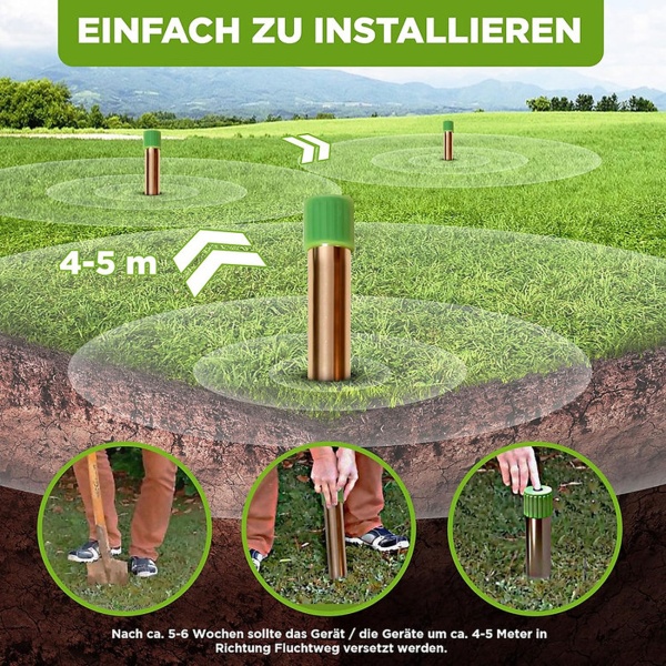2er-Set Wühltiervertreiber Effektiv & Tierfreundlich - Starker Vibrationsmotor & Quarzschwingungen gegen Maulwurf & Wühlmaus im Garten & Acker