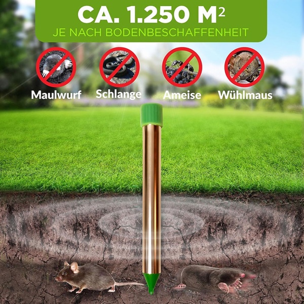 2er-Set Wühltiervertreiber Effektiv & Tierfreundlich - Starker Vibrationsmotor & Quarzschwingungen gegen Maulwurf & Wühlmaus im Garten & Acker