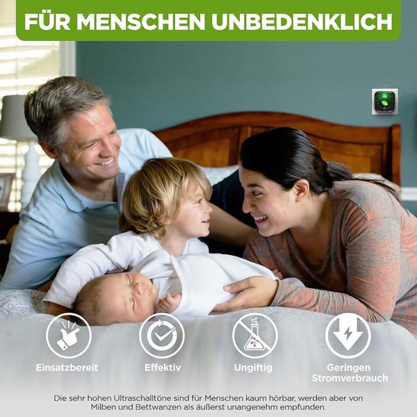 2er-Set Effektiver Ultraschall Milbenvertreiber: Steckdose gegen Bettwanzen & Milben – Sichere Milbenabwehr für Bett & Schlafzimmer