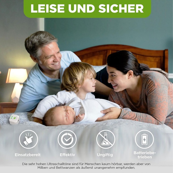Mobiler Ultraschall Milbenvertreiber: Schädling-Schutz gegen Bettwanzen & Milben – Für Schlafzimmer, Hotel & Reise, batteriebetrieben