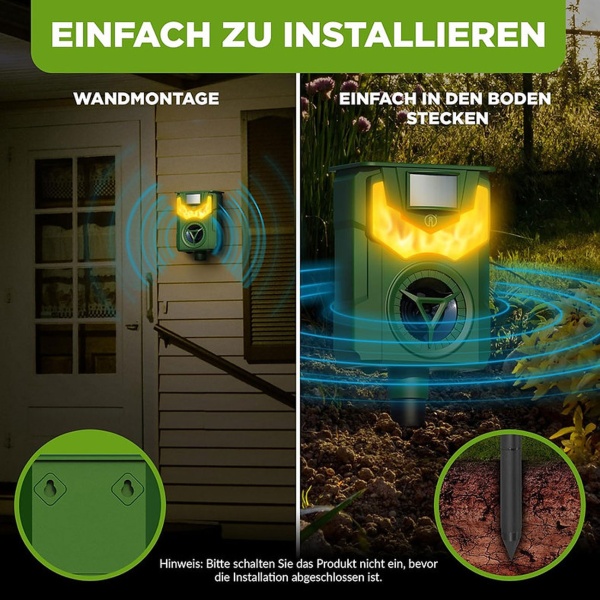 2er-Set Solar & USB Tiervertreiber mit Ultraschall & Flammenlicht – Zuverlässiger Schutz für Garten, Hof & Feld gegen Wildtiere, Katzen & Hunde