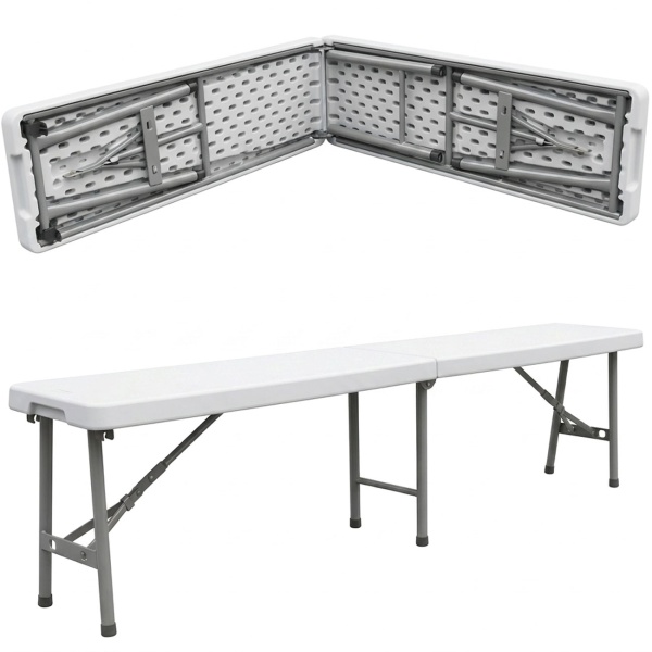 Faltbare Koffer Sitzbank 182 cm wetterfest stabile Klappbank, transportabel Metall Kunststoff platzsparend, ideal für Camping & Outdoor