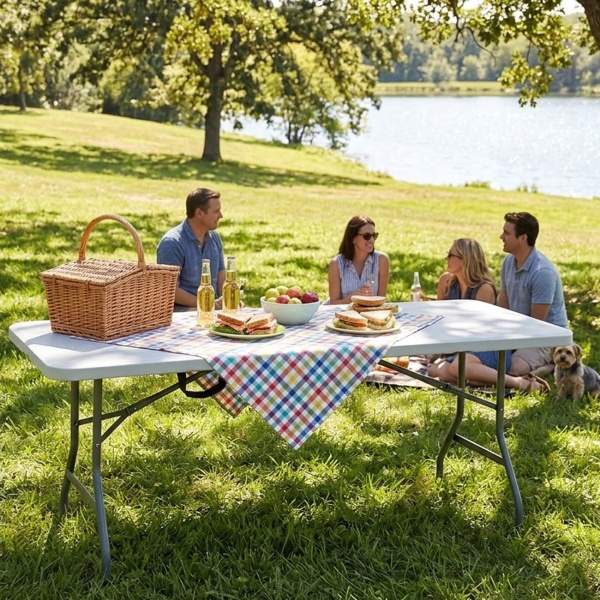Koffer Klapptisch 180 cm wetterfest stabiler Gartentisch, Campingtisch belastbar bis 100kg Metall Kunststoff platzsparend transportabel