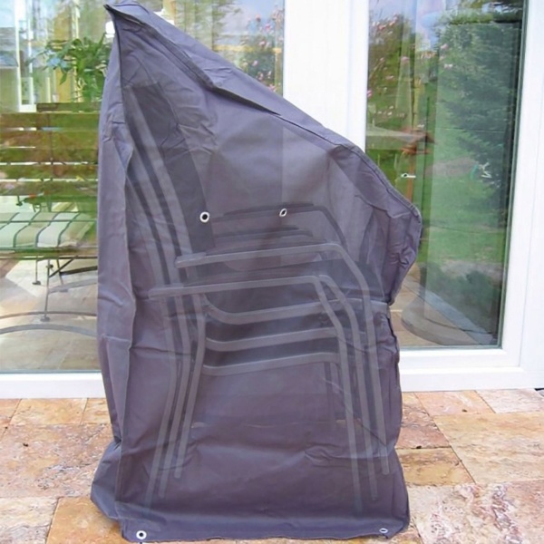 Deluxe Gartenstuhl-Abdeckung - Stapelstuhl Schutzhaube 65x65x150/110 cm - Gewebeverstärkte PE Plane 90g/m² - Witterungs- & Wetterfeste Stuhlhaube