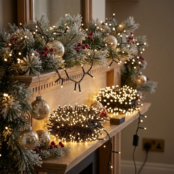 2er-Set LED Lichterkette Cluster 400 LEDs warmweiss, je 8 m – dichte Büschel-Lichterkette für innen & aussen, IP44, 7 Lichteffekte, Timer - Weihnachtsbeleuchtung