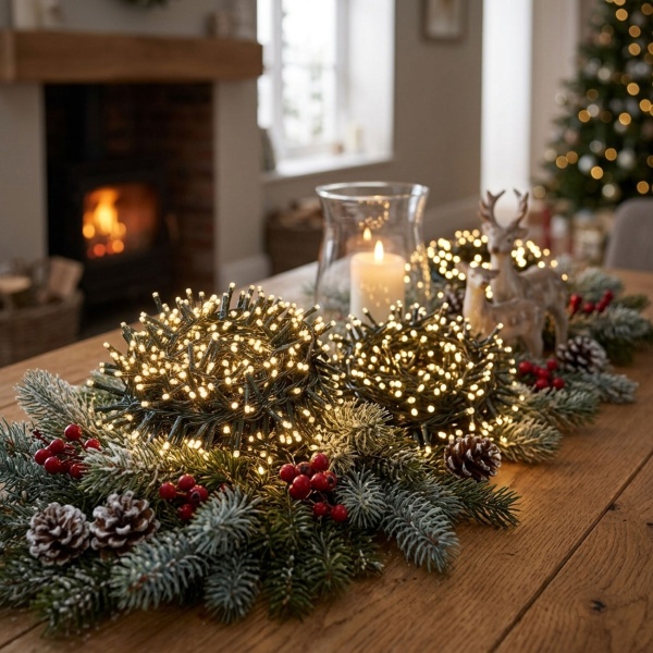 2er-Set LED Lichterkette Cluster je 560 LEDs warmweiss, je 11,2 m – Büschel-Lichterkette für innen & aussen, 7 Effekte, Timer - Weihnachtsbeleuchtung