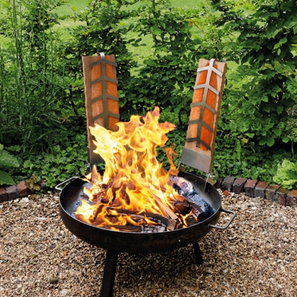 2er-Set Flammlachsbrett mit Edelstahlhalterung und praktischer Klemmhalterung für Feuerschalen Lachsbrett Fischhalter Grillzubehör Lachs