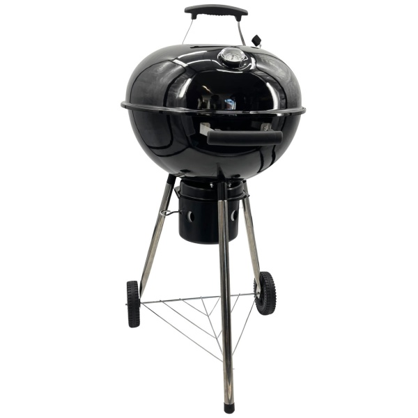 Kugelgrill Ø47 cm – Mobiler Holzkohlegrill mit 2 Rädern & Thermometer, emaillierter Feuerschale, Aschebehälter & Zugluftregulierung