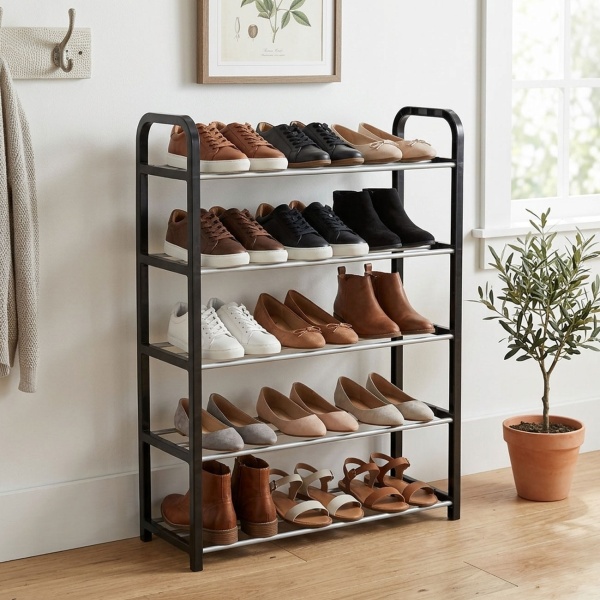 Schuhregal mit 5 Gitter-Ebenen - für 15 Paar Schuhe - Schuhablage 50x19x68 cm, Stabiler Schuhorganizer für Flur, Eingangsbereich und Garderobe