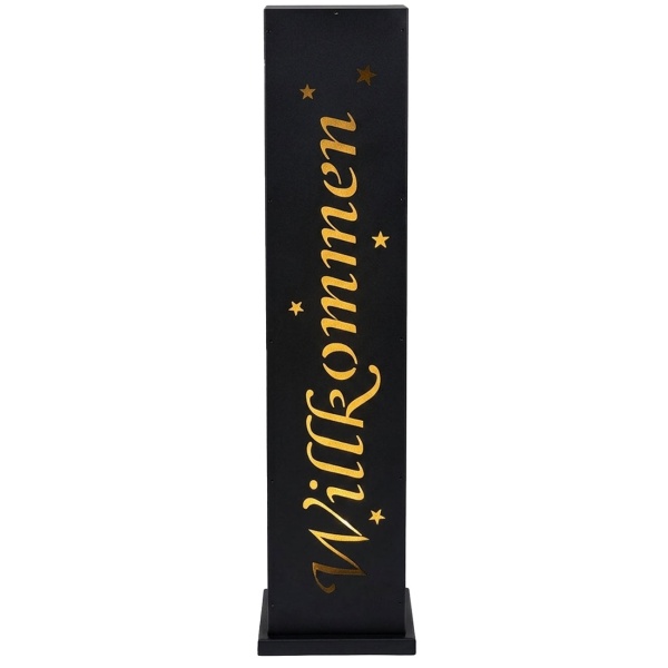 LED-Stele Willkommen aus Metall 90cm mit Beleuchtung & Timer – Leuchtende Dekosäule für Haustür, Eingangsbereich, Terrasse & Wintergarten