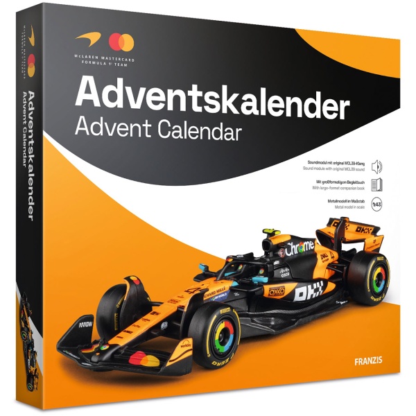McLaren Formel 1 Adventskalender 1:43 Modell Bausatz – Hochwertiges F1 Rennwagen Geschenk für Sammler & Motorsport Fans