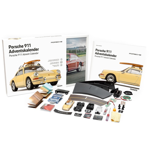 Porsche 911 Adventskalender als Modellauto-Bausatz in 1:43 mit Sound: Hochwertiges Retro-Sammler-Auto-Geschenk für Erwachsene & Kinder ab 14 Jahren