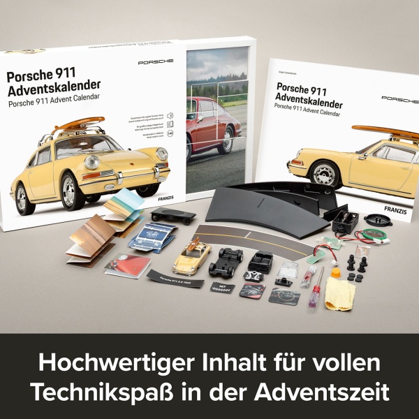 Porsche 911 Adventskalender als Modellauto-Bausatz in 1:43 mit Sound: Hochwertiges Retro-Sammler-Auto-Geschenk für Erwachsene & Kinder ab 14 Jahren