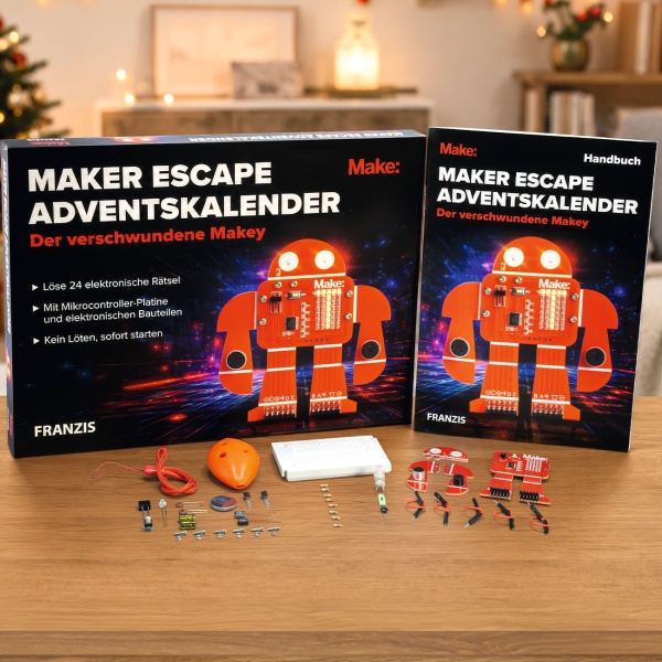Maker Escape Adventskalender - Der verschwundene Makey - Elektronik Bausatz für Technik-Fans mit Mikrocontroller, LED & Rätsel-Spass