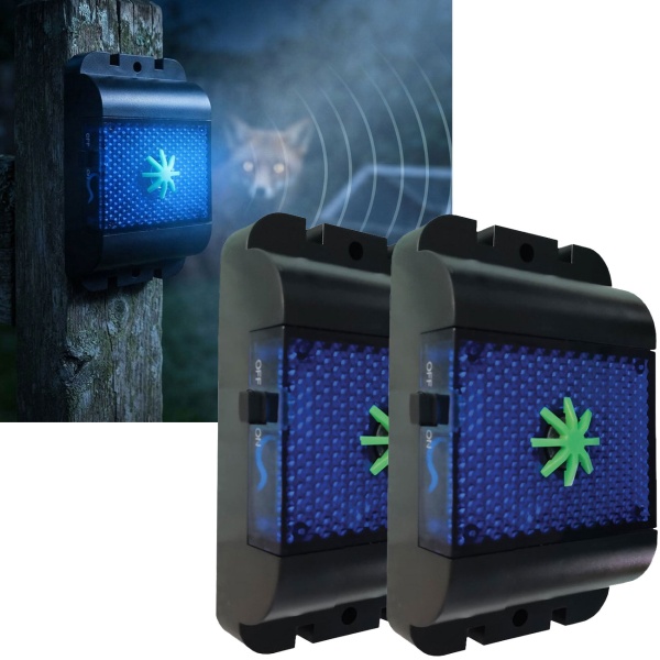 2er-Set Effektiver Ultraschall Wildtiervertreiber: Marderabwehr & Nagervertreiber mit LED Blinklicht für Garten, Balkon, Feld, Fahrzeug & Haus