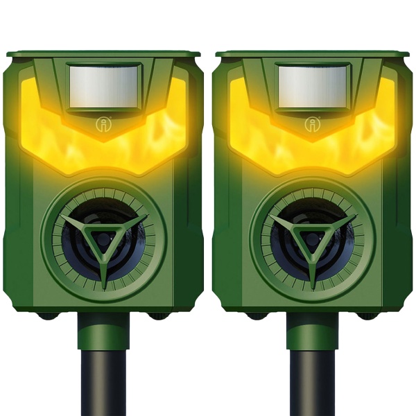 2er-Set Solar & USB Tiervertreiber mit Ultraschall & Flammenlicht – Zuverlässiger Schutz für Garten, Hof & Feld gegen Wildtiere, Katzen & Hunde