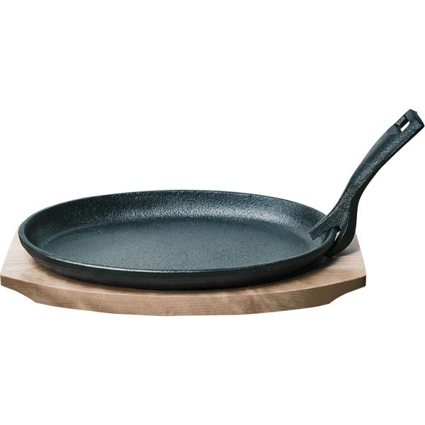 4er-Set Massive Profi Servierpfanne aus Gusseisen mit Holz-Untersetzer, 24 x 14 x 2,2 cm, Abnehmbarer Griff bis 230 °C hitzebeständig 