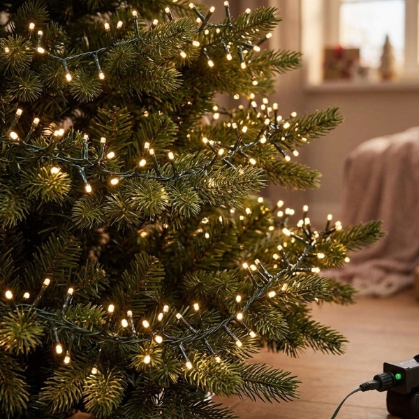 2er-Set LED Lichterkette Cluster je 700 LEDs warmweiss, je 14 m – Büschel-Lichterkette für innen & aussen, 7 Effekte, Timer - Weihnachtsbeleuchtung