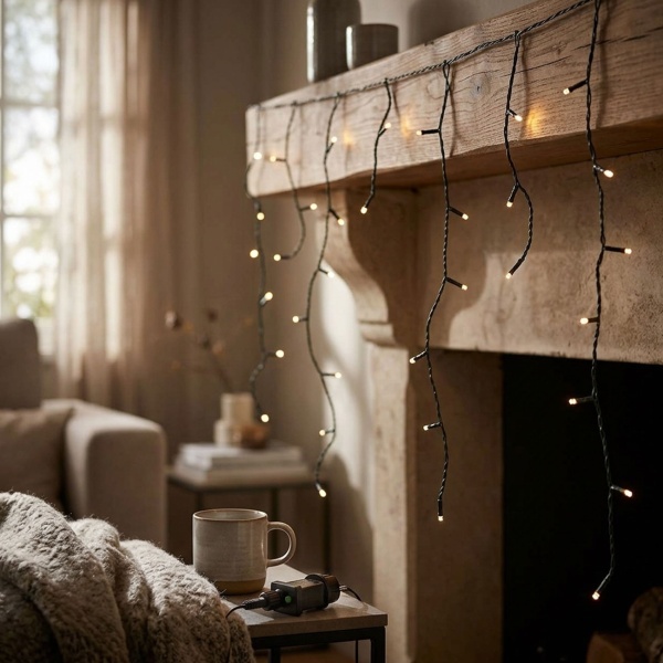 Eiszapfen Lichterkette 180 LED warmweiss 5,9 m – LED Lichtervorhang für Fenster, Balkon und Vordach, aussen IP44, Timer, 7 Lichteffekte