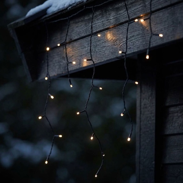 Eiszapfen Lichterkette 180 LED warmweiss 5,9 m – LED Lichtervorhang für Fenster, Balkon und Vordach, aussen IP44, Timer, 7 Lichteffekte