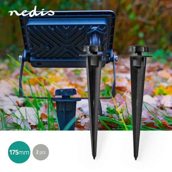 2er-Set Erdspiess Aluminium 17,5 cm – Bodenspiess für LED Fluter und Gartenstrahler: Einfache Handschraube zur Montage ohne Werkzeug, schwarz