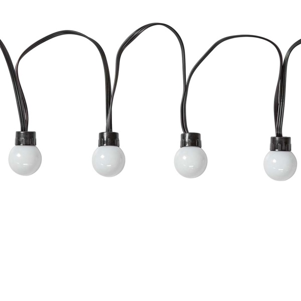 WLAN Partylichterkette RGB 10,8 m mit 48 LED Kugeln Ø 30 mm – App- und Sprachsteuerung, Musikmodus, Timer, für den Aussenbereich IP65
