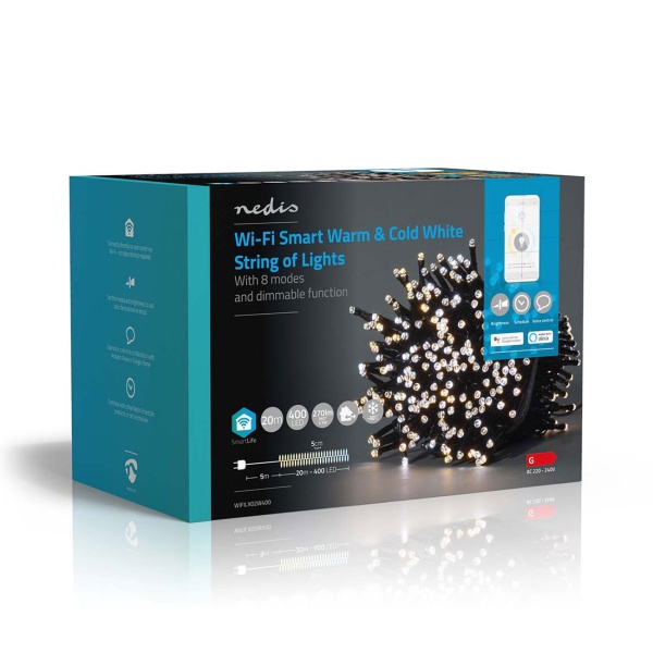 2er-Set LED Lichterkette WLAN mit 400 LEDs warmweiss bis kaltweiss – App-Steuerung, Sprachsteuerung, dimmbar, Timer - Für aussen IP65, 5m Zuleitung